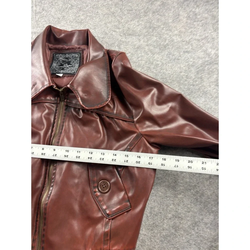 VTG Beverly Hills Polo Club Women L SEE Faux Leather Bomber Jacket 90s Biker Y2K - Picture 4 of 10